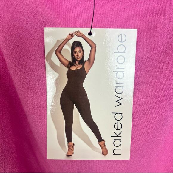 NWT Naked Wardrobe Fine Lines Square Neck Bodysuit Light Pink sz L Snatched - Picture 5 of 8